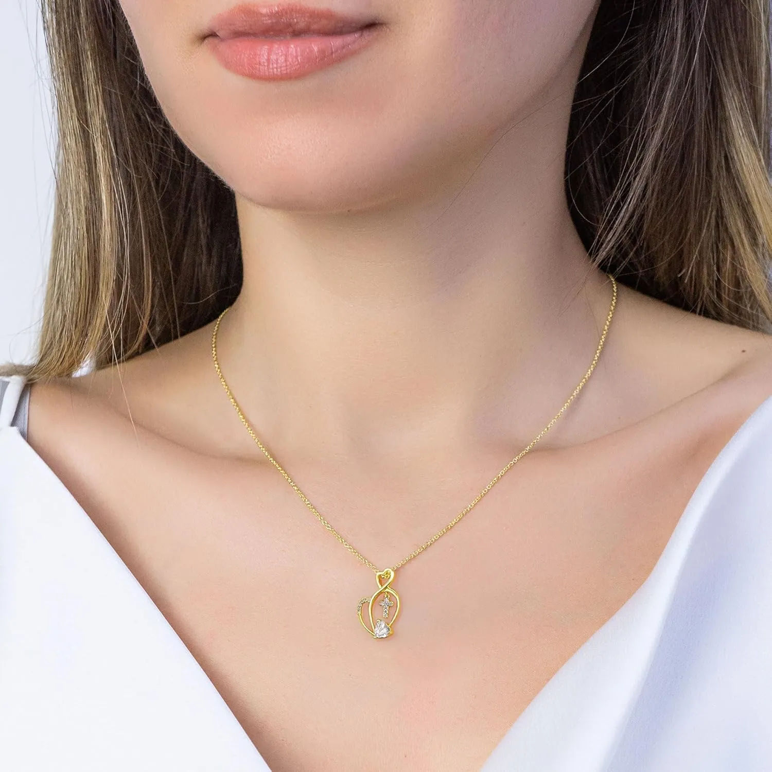 Heart Necklaces for Women Cross Heart Pendant Jewelry Chain Silver Plated Dainty Chrismas Gifts
