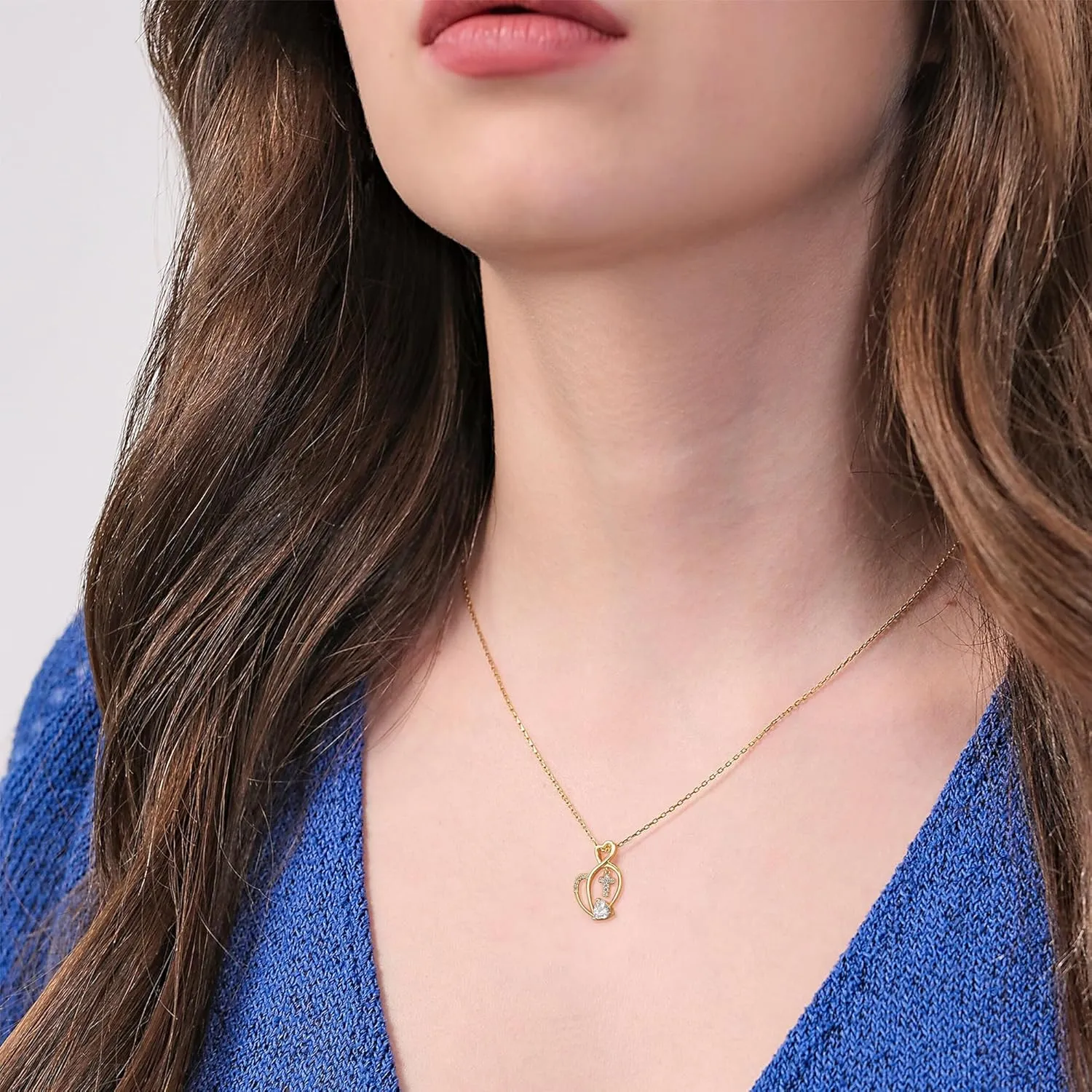 Heart Necklaces for Women Cross Heart Pendant Jewelry Chain Silver Plated Dainty Chrismas Gifts
