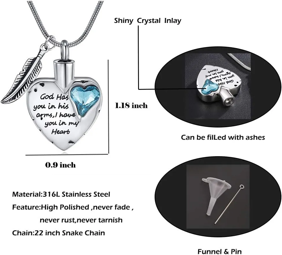 Heart Urn Necklace for Ashes Stainless Steel Cremation Jewelry for Ashes Keepsake Necklaces 