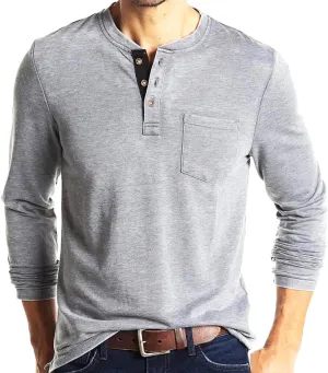 Henley Shirts Men's Long Sleeve T-Shirt Button Casual Shirt Classic Lightweight Cotton Tops