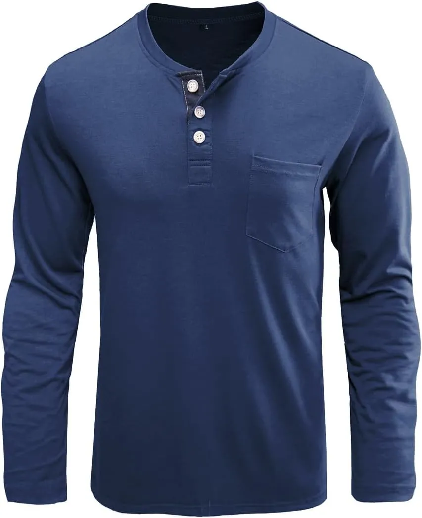 Henley Shirts Men's Long Sleeve T-Shirt Button Casual Shirt Classic Lightweight Cotton Tops