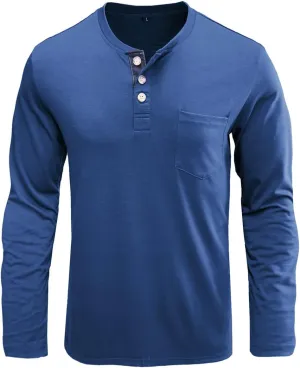 Henley Shirts Men's Long Sleeve T-Shirt Button Casual Shirt Classic Lightweight Cotton Tops