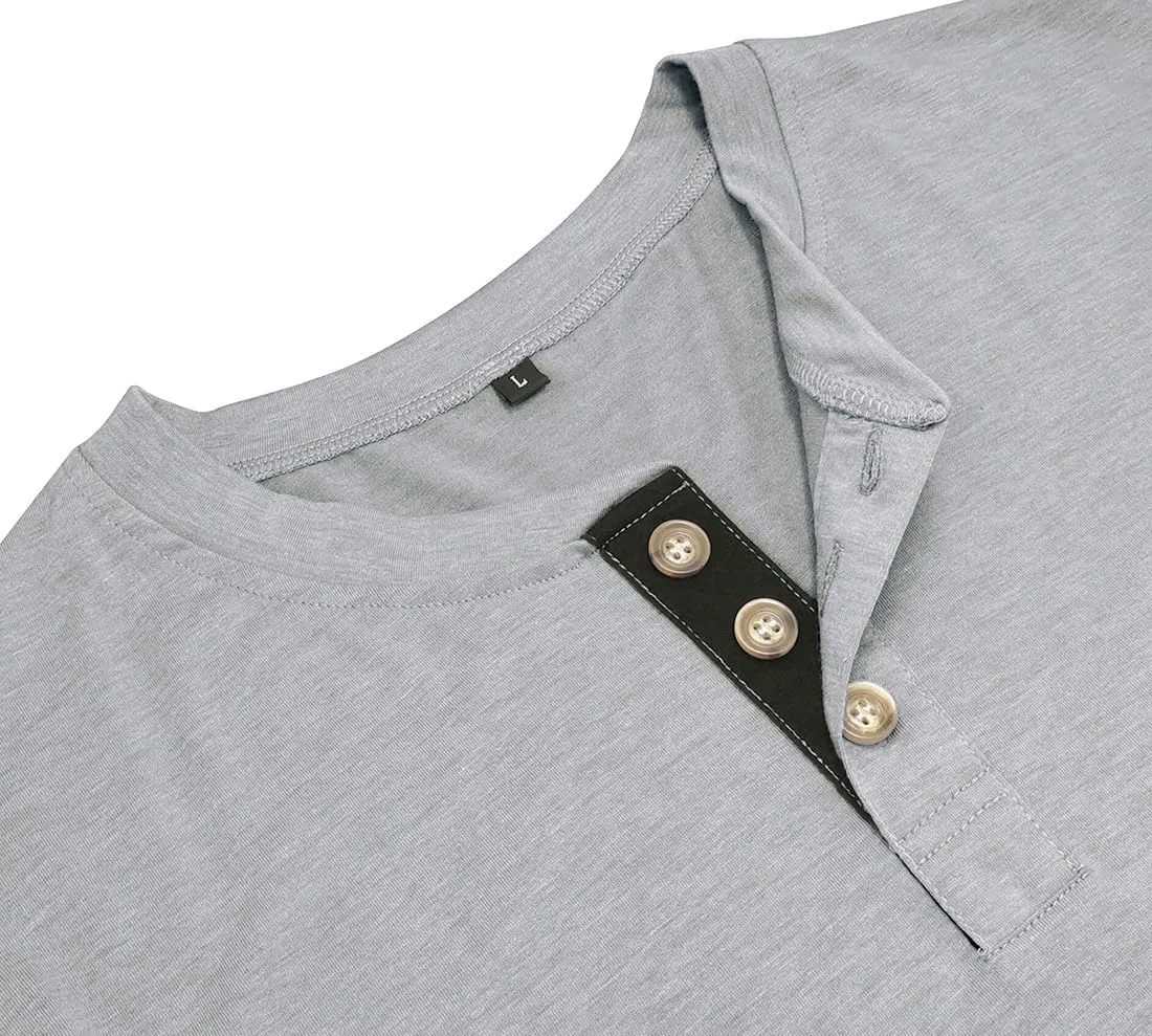 Henley Shirts Men's Long Sleeve T-Shirt Button Casual Shirt Classic Lightweight Cotton Tops