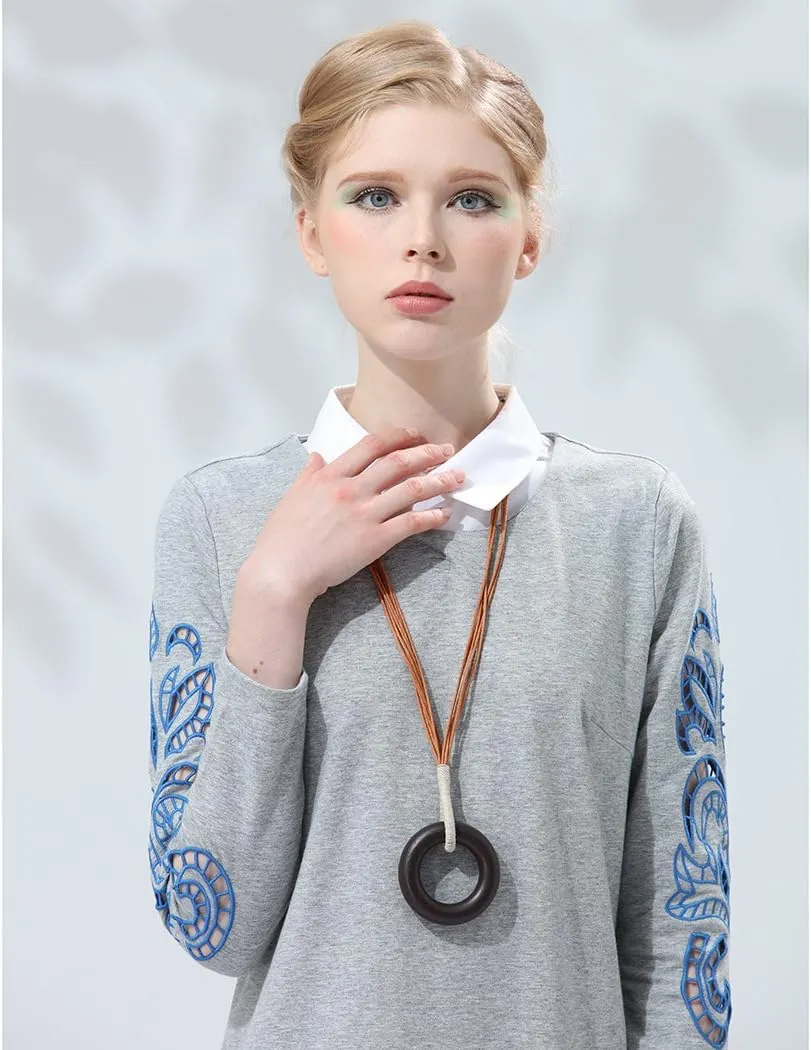 Hotsale Handmade Women Long Necklaces Jewelry Black Sandalwood Vintage Statement Necklace for Women