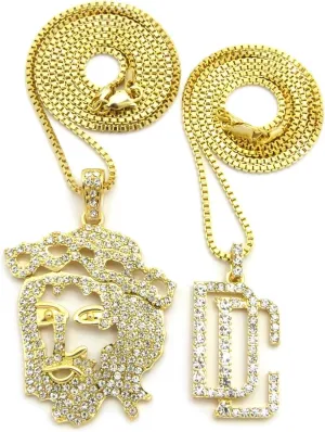 ICED Out Dream Chasers & Jesus Pendant & Box Chains Hip HOP Necklaces Set - RC2313G