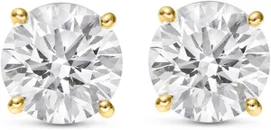 IGI Certified Natural Round Brilliant Solitaire Diamond Stud Earrings for Women 4 Prong Push Back (G-H Color SI2-I1 Clarity)