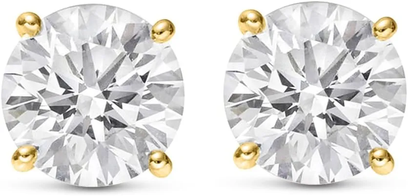 IGI Certified Natural Round Brilliant Solitaire Diamond Stud Earrings for Women 4 Prong Push Back (G-H Color SI2-I1 Clarity)