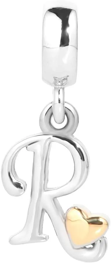 Initial A-Z Letter Charm Golden Heart Alphabet Dangle Beads for Bracelets & Necklaces
