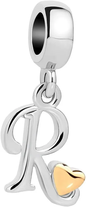Initial A-Z Letter Charm Golden Heart Alphabet Dangle Beads for Bracelets & Necklaces
