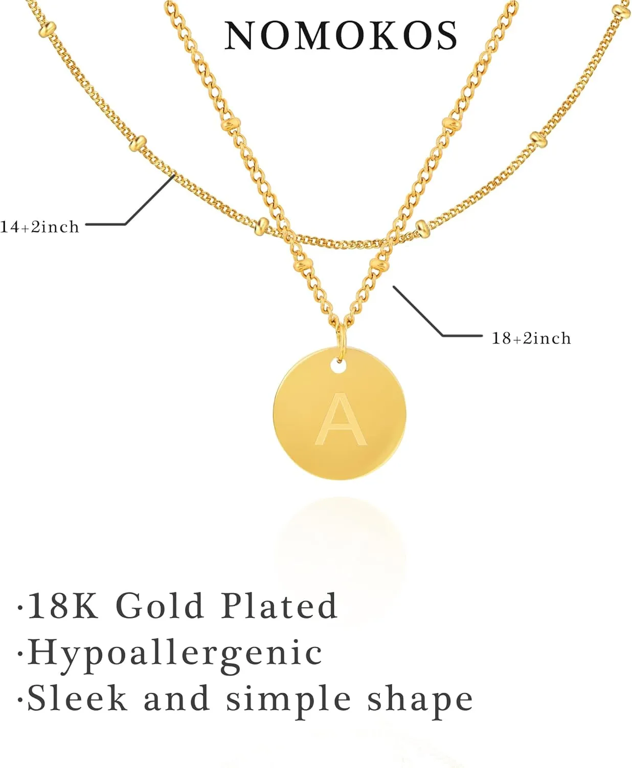 Initial Necklaces for Women - 18K Gold Plated Coin Pendant Dainty Name Necklace Jewelry Gifts