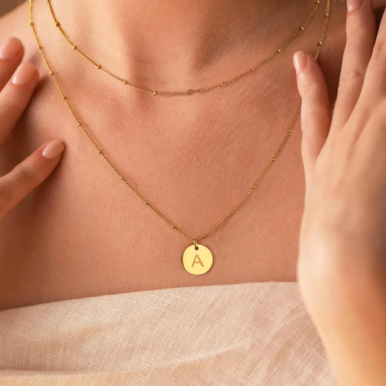Initial Necklaces for Women - 18K Gold Plated Coin Pendant Dainty Name Necklace Jewelry Gifts