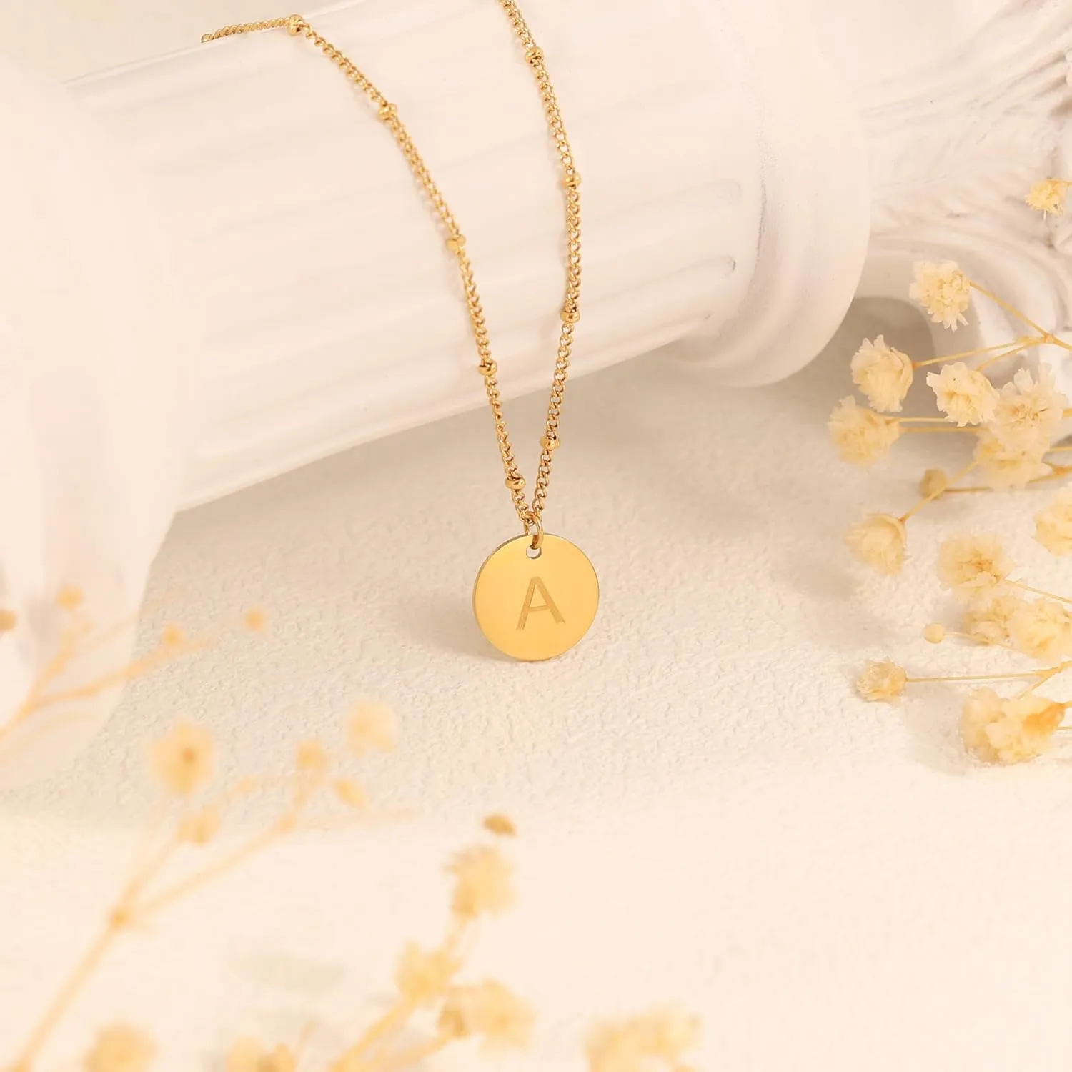 Initial Necklaces for Women - 18K Gold Plated Coin Pendant Dainty Name Necklace Jewelry Gifts
