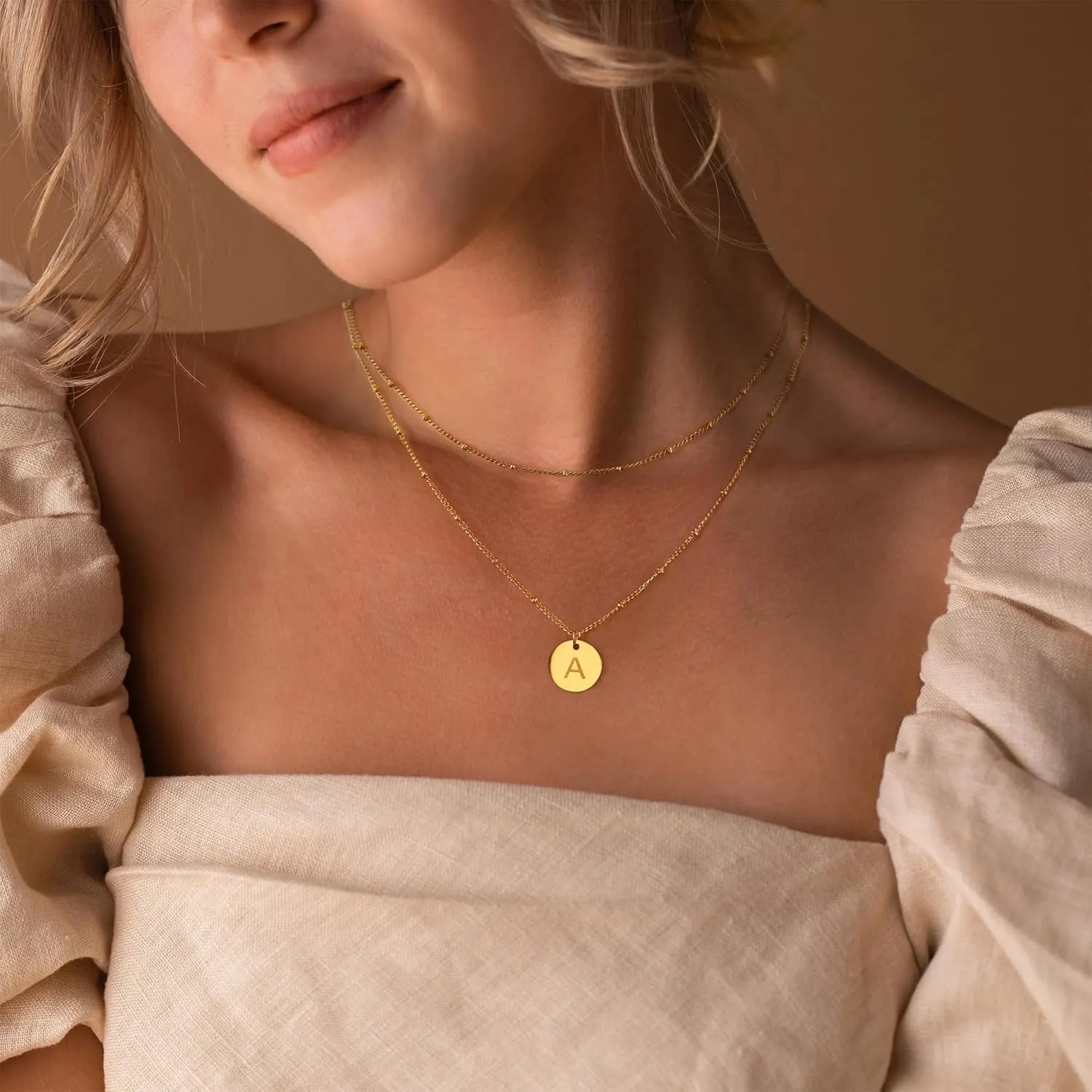 Initial Necklaces for Women - 18K Gold Plated Coin Pendant Dainty Name Necklace Jewelry Gifts