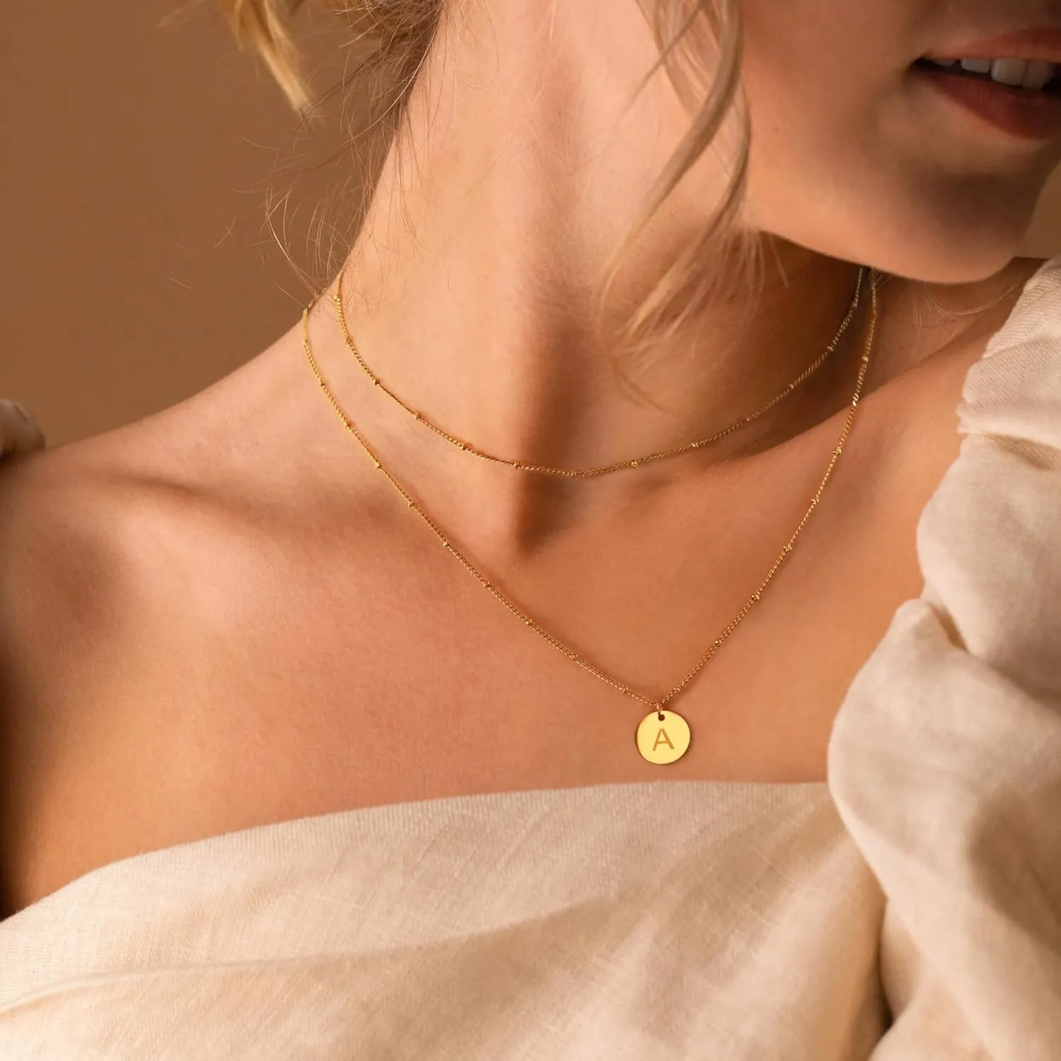 Initial Necklaces for Women - 18K Gold Plated Coin Pendant Dainty Name Necklace Jewelry Gifts
