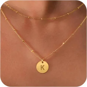 Initial Necklaces for Women - 18K Gold Plated Coin Pendant Dainty Name Necklace Jewelry Gifts