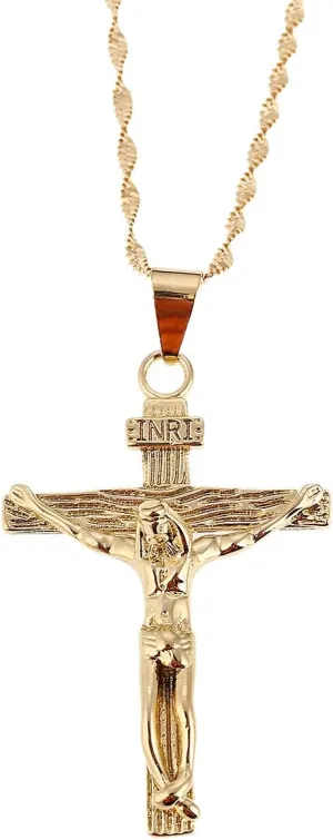 INRI Jesus Cross Pendant Necklaces ICrucifix Christianity Gold Color Jesus of Nazareth Jewelry