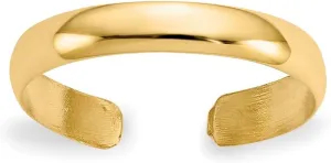 JewelryWeb - Solid 14k Gold 3mm Classic Polished Adjustable Toe Ring - Boho Style, Non Tarnish