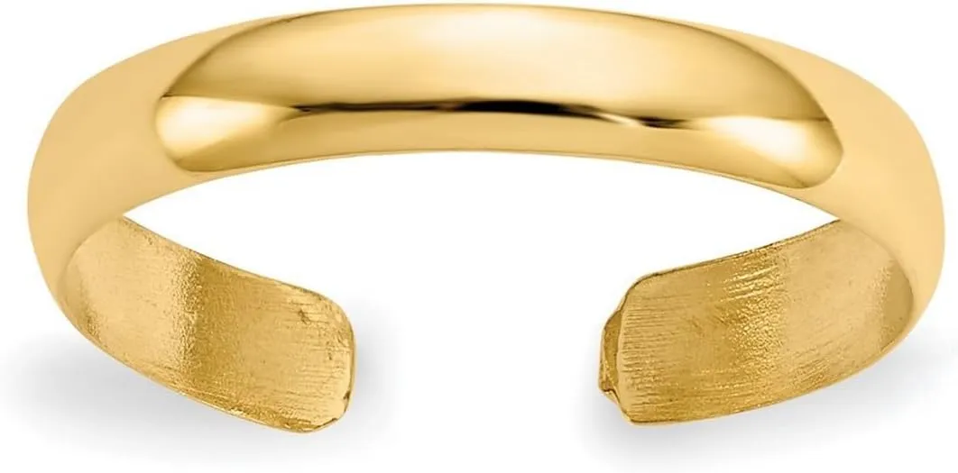 JewelryWeb - Solid 14k Gold 3mm Classic Polished Adjustable Toe Ring - Boho Style, Non Tarnish