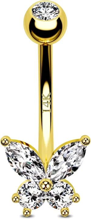 Jewseen 14K Gold Butterfly Belly Button Ring Opal Belly Ring Clear CZ Belly Piercing Jewelry Navel Ring Navel Barbell Body Piercing Jewelry for Women
