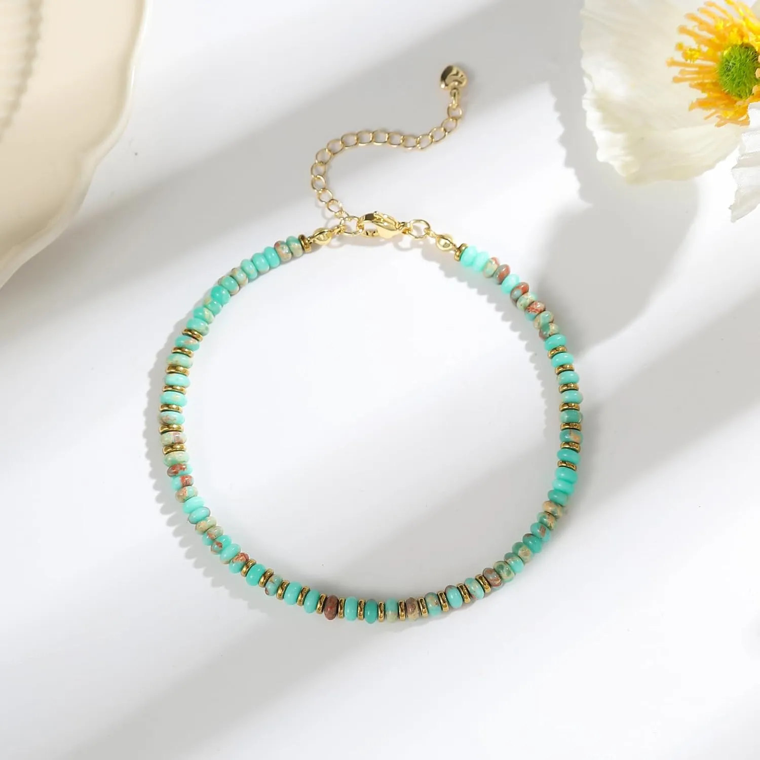Jinxiuge Stone Beaded Anklets for Women Handmade Beach Boho Beads Ankle Bracelet Jewelry for Birthday Party Gift for Her