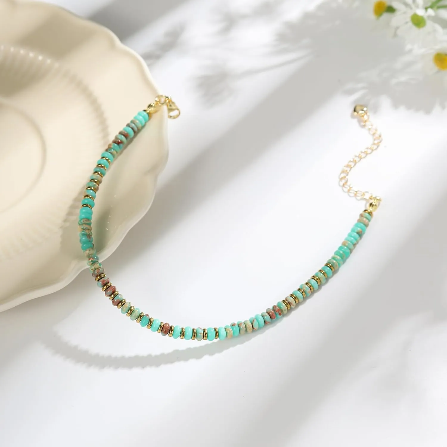 Jinxiuge Stone Beaded Anklets for Women Handmade Beach Boho Beads Ankle Bracelet Jewelry for Birthday Party Gift for Her