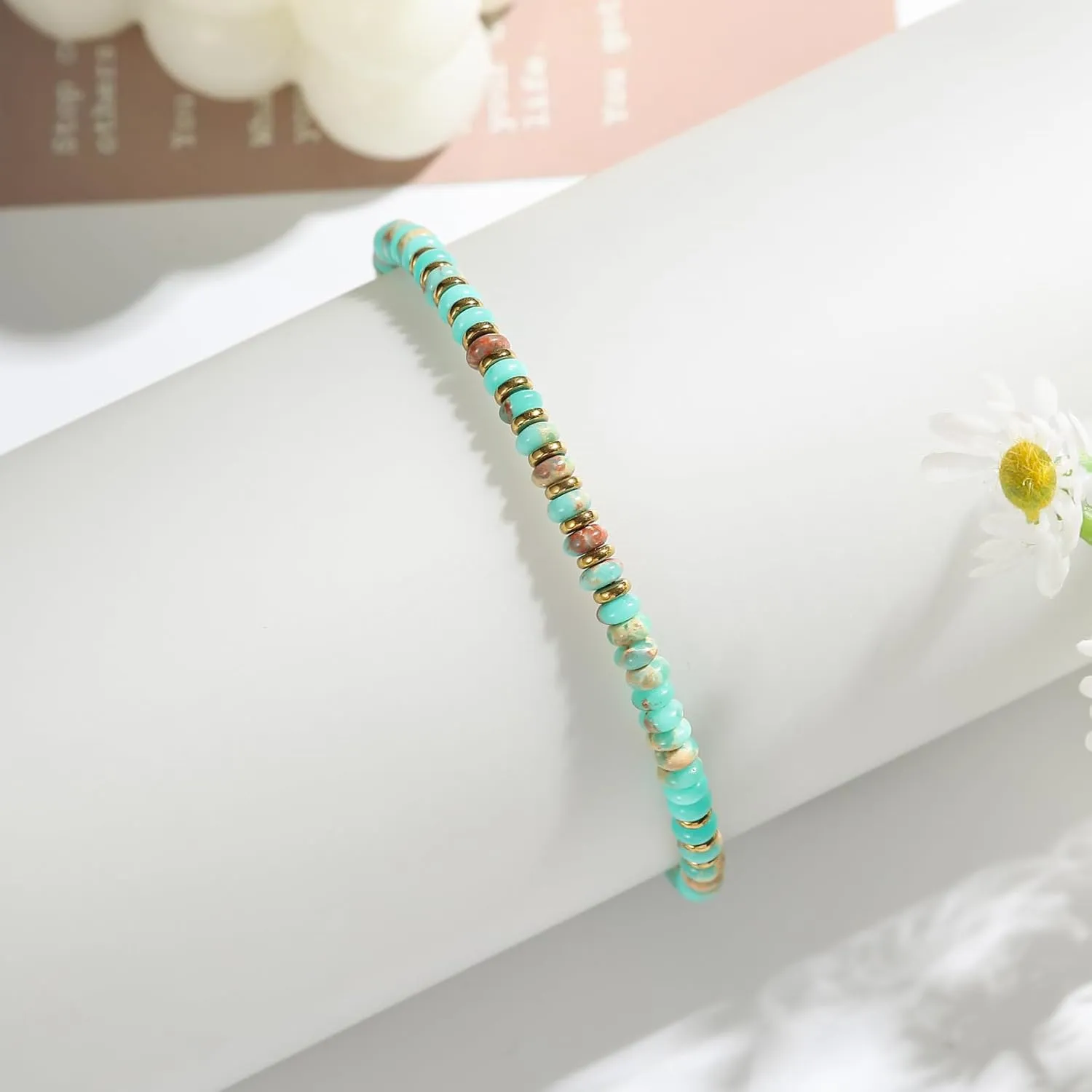 Jinxiuge Stone Beaded Anklets for Women Handmade Beach Boho Beads Ankle Bracelet Jewelry for Birthday Party Gift for Her