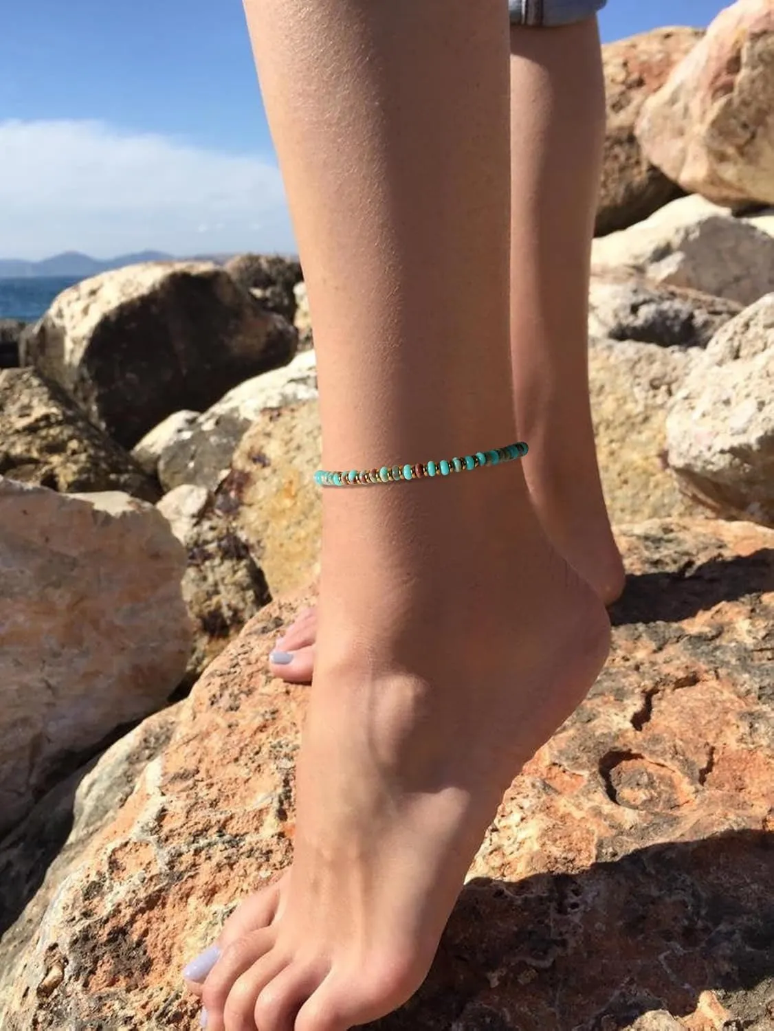 Jinxiuge Stone Beaded Anklets for Women Handmade Beach Boho Beads Ankle Bracelet Jewelry for Birthday Party Gift for Her