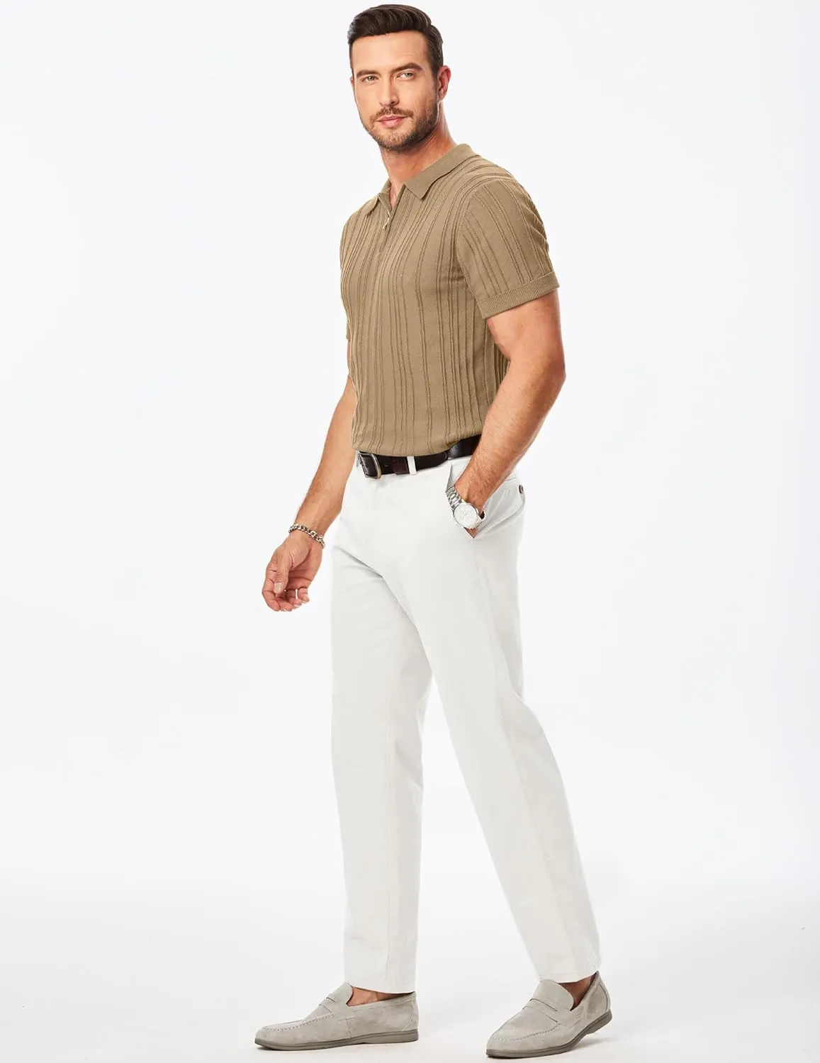 JMIERR Mens Casual Polo Shirt Short Sleeve Classic Fit Knit T Shirt Golf Shirts with Zipper