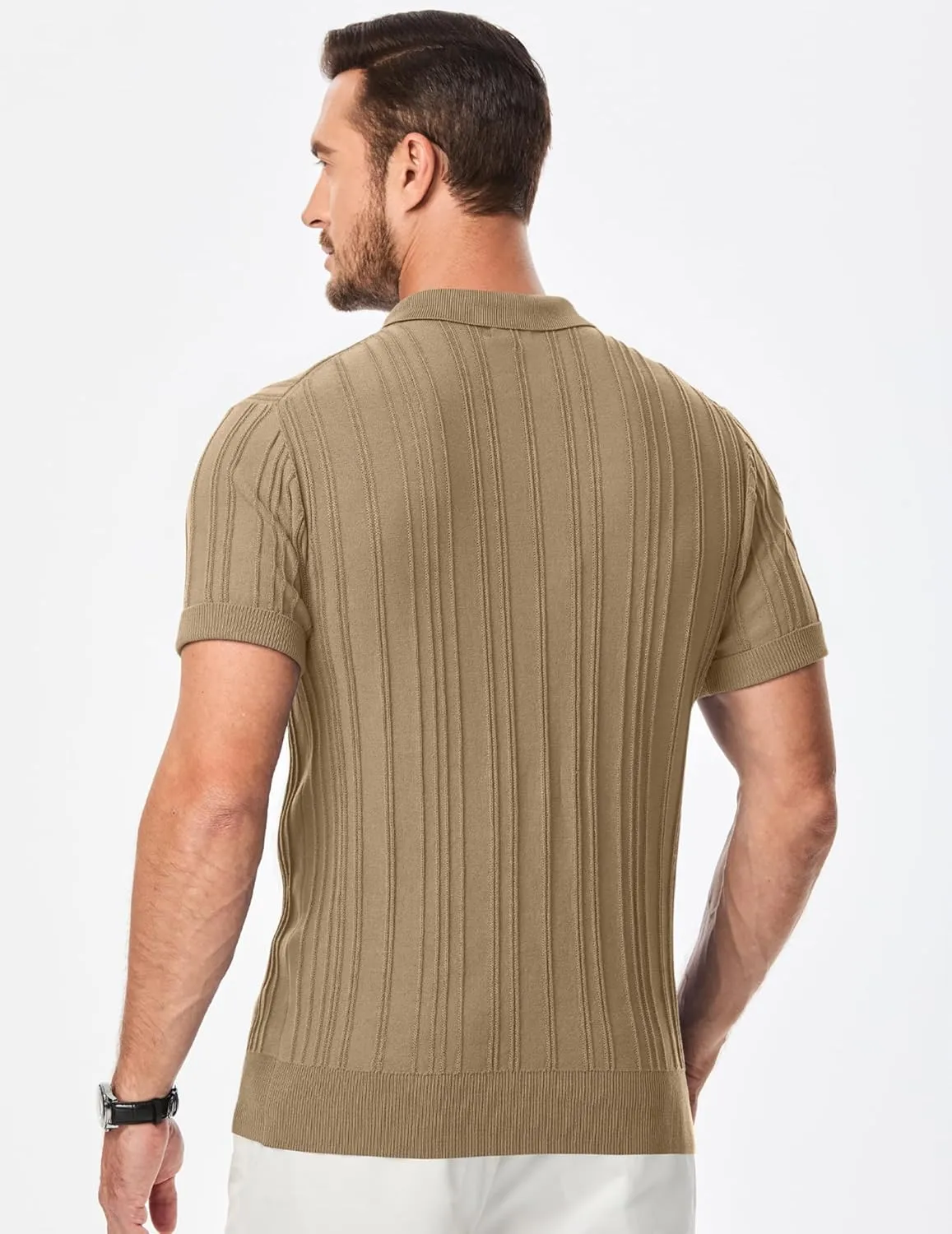 JMIERR Mens Casual Polo Shirt Short Sleeve Classic Fit Knit T Shirt Golf Shirts with Zipper