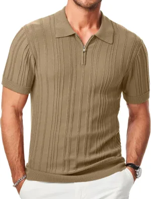 JMIERR Mens Casual Polo Shirt Short Sleeve Classic Fit Knit T Shirt Golf Shirts with Zipper