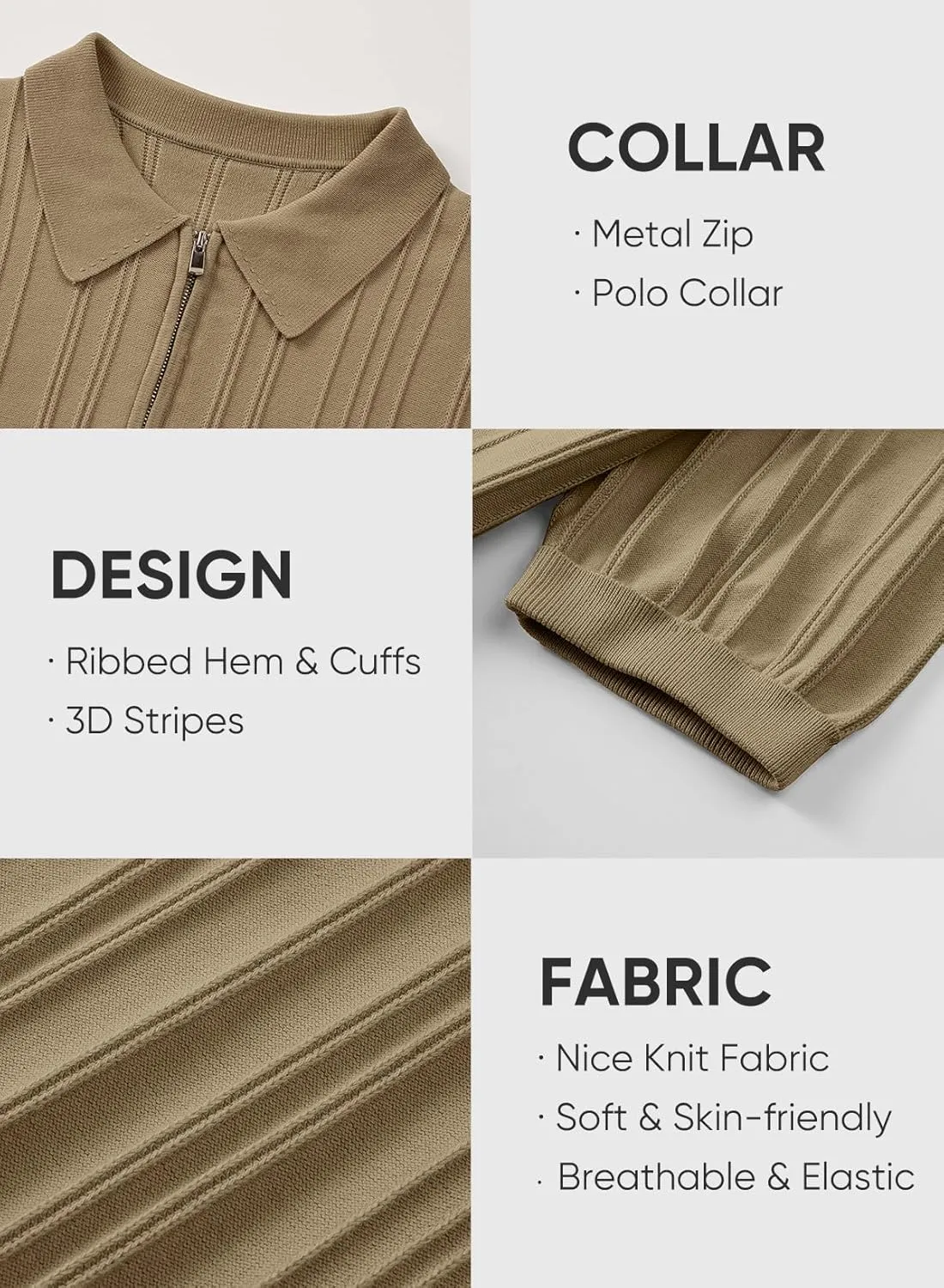 JMIERR Mens Casual Polo Shirt Short Sleeve Classic Fit Knit T Shirt Golf Shirts with Zipper