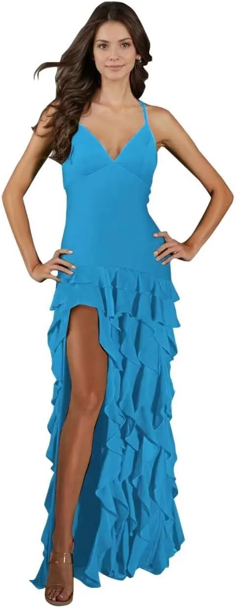 kosoze Tiered Chiffon Prom Dresses 2025 Ruffle Spaghetti Straps Evening Party Dress with Slit