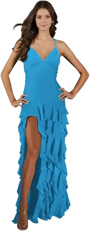 kosoze Tiered Chiffon Prom Dresses 2025 Ruffle Spaghetti Straps Evening Party Dress with Slit