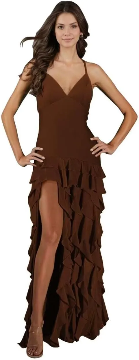 kosoze Tiered Chiffon Prom Dresses 2025 Ruffle Spaghetti Straps Evening Party Dress with Slit