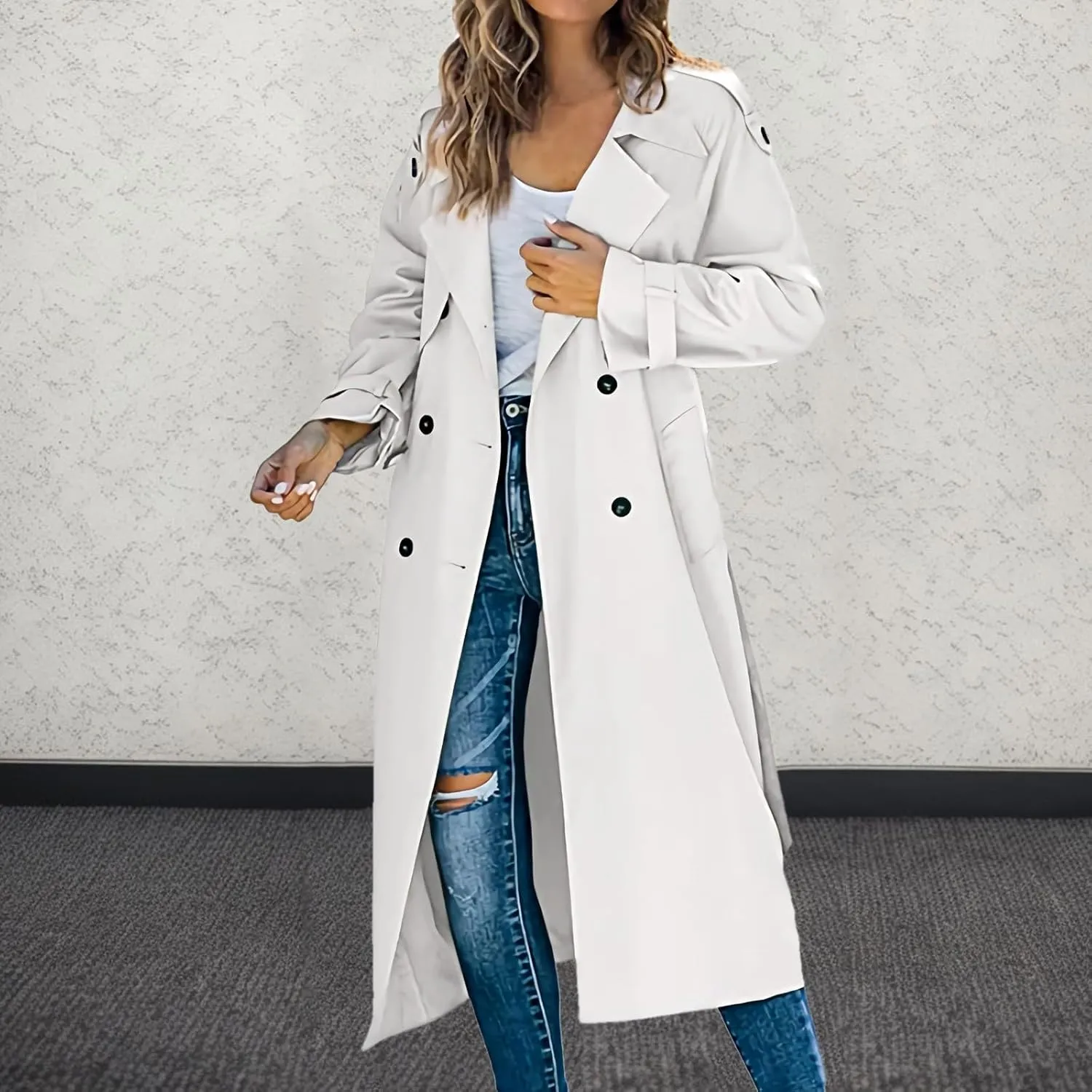 Ladies Mid Length Casual Versatile Trench Coat Western Jacket Business Bright Coats Baggy Comfortable Luxury