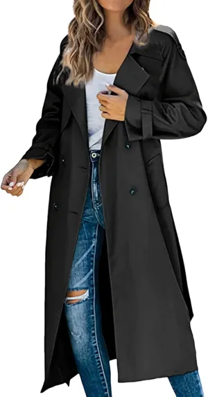 Ladies Mid Length Casual Versatile Trench Coat Western Jacket Business Bright Coats Baggy Comfortable Luxury