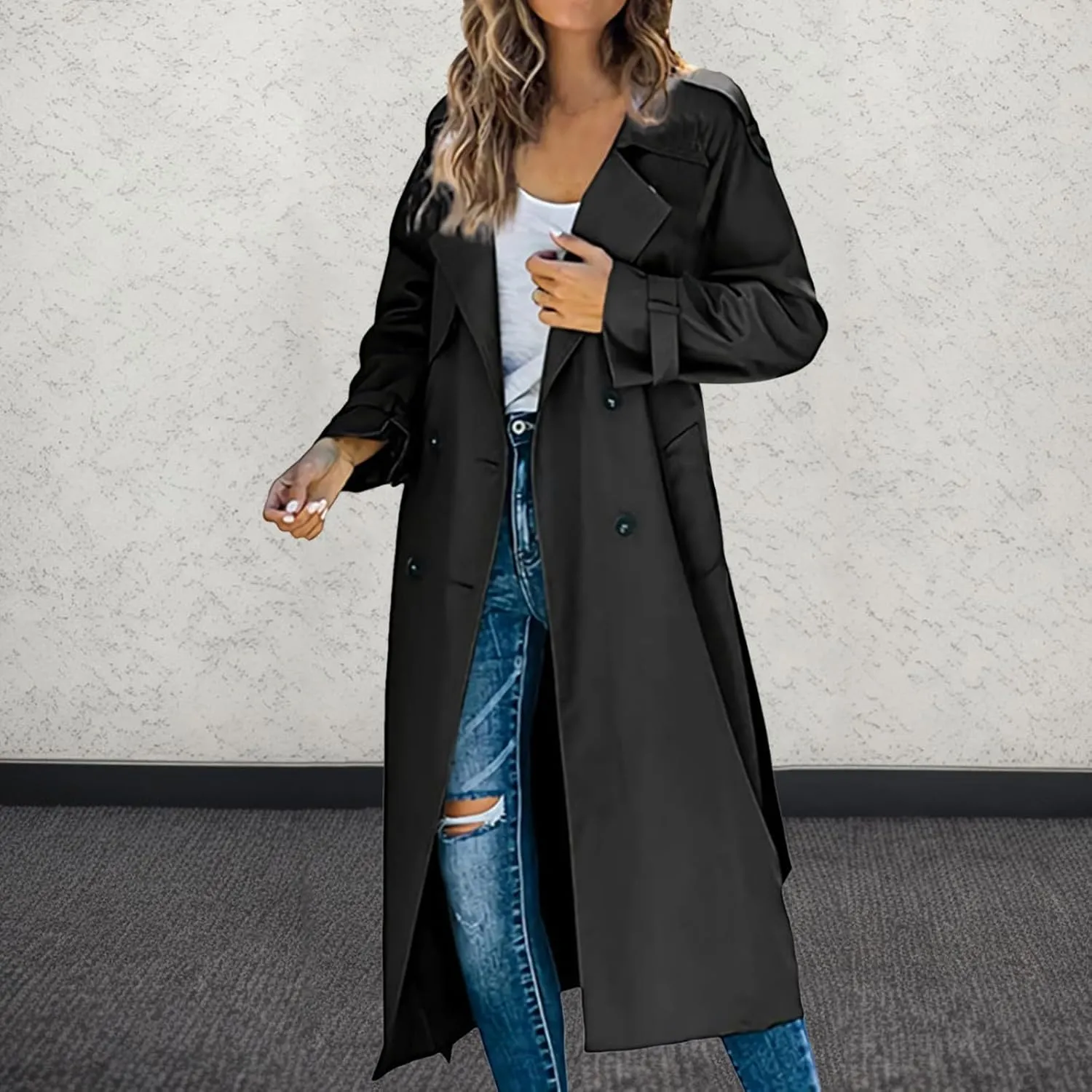 Ladies Mid Length Casual Versatile Trench Coat Western Jacket Business Bright Coats Baggy Comfortable Luxury