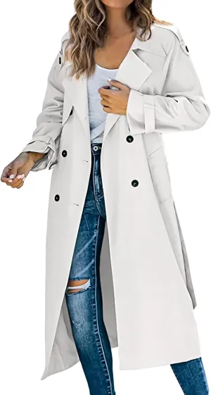 Ladies Mid Length Casual Versatile Trench Coat Western Jacket Business Bright Coats Baggy Comfortable Luxury