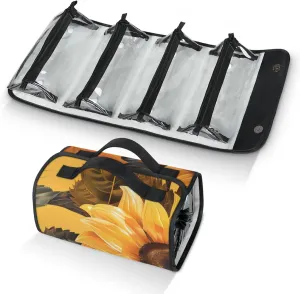 Large Capacity 4-in-1 Hanging Travel Toiletry Bag Storage Organizer With 4 Detachable Removable Zipper Clear Pouches Graceful Sunflowers