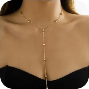 Lariat Necklace for Women Long Layered Gold Chain, Trendy Minimalist Layered Jewelry with Adjustable Length for Daily Stackable Necklaces