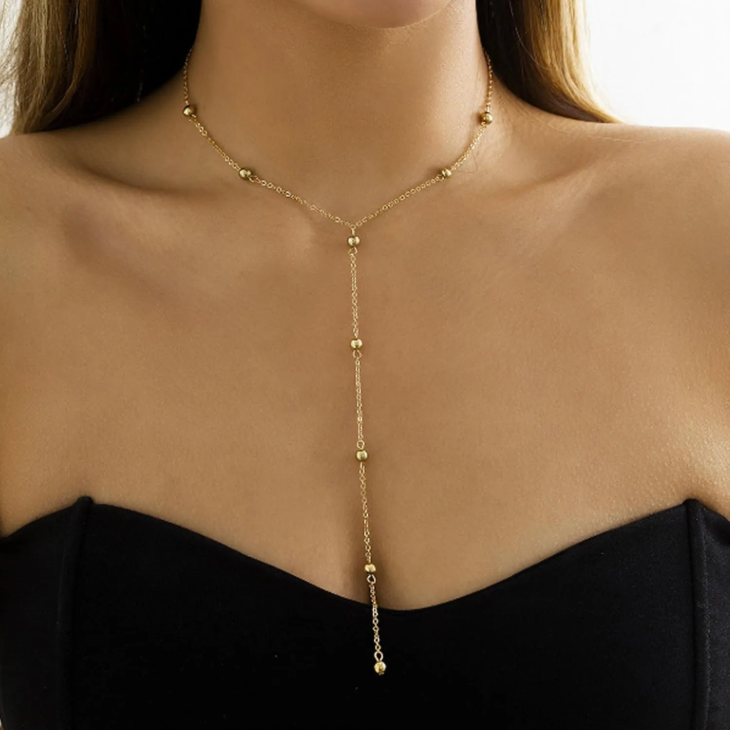 Lariat Necklace for Women Long Layered Gold Chain, Trendy Minimalist Layered Jewelry with Adjustable Length for Daily Stackable Necklaces