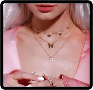 Layered Butterfly Pendant Necklaces Gold Butterfly Choker Necklace Chain Adjustable Jewelry for Women