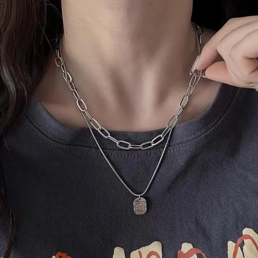 Layered Chain Necklaces for Women - Cubic Zirconia Rhinestone Pendant Necklace, Trendy Statement Fashion Jewelry, Adjustable Length Neck Chain Choker Necklace for Women