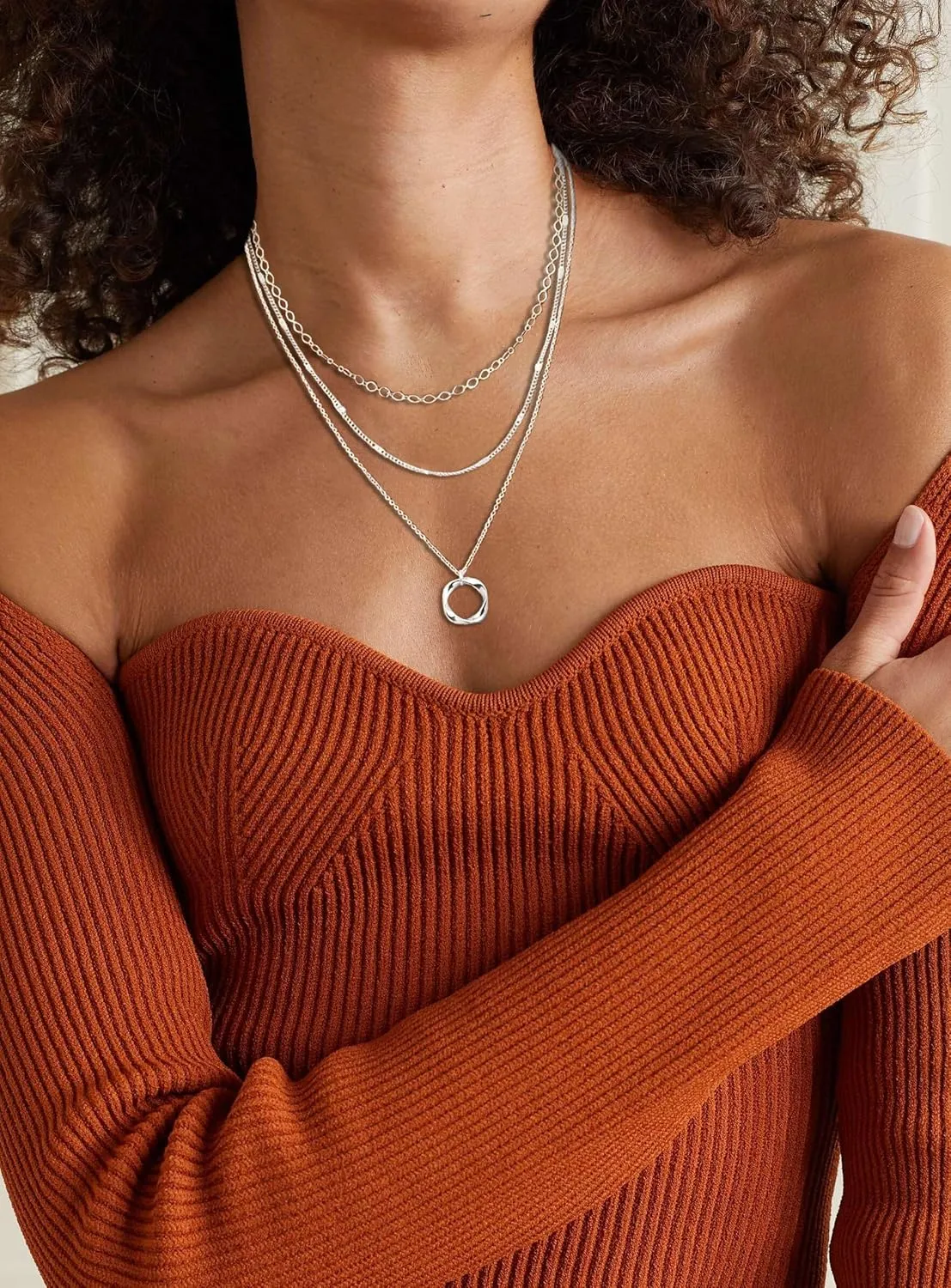 Layered Choker Necklaces, 14k Gold Plated/Sterling Silver Stackable Circle Pendant Chain Necklace Set