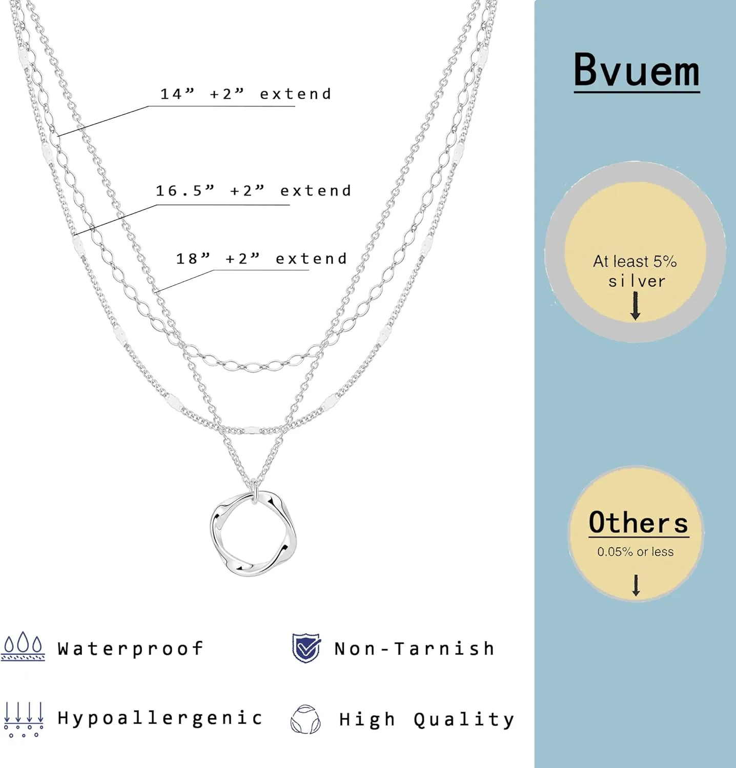 Layered Choker Necklaces, 14k Gold Plated/Sterling Silver Stackable Circle Pendant Chain Necklace Set