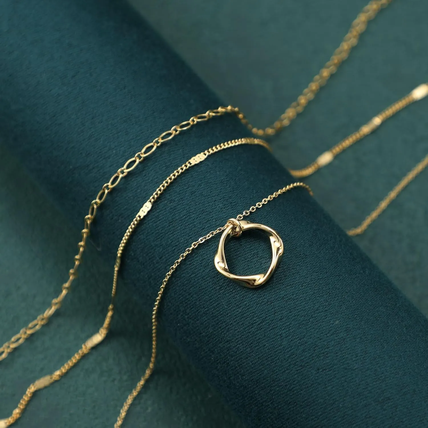 Layered Choker Necklaces, 14k Gold Plated/Sterling Silver Stackable Circle Pendant Chain Necklace Set