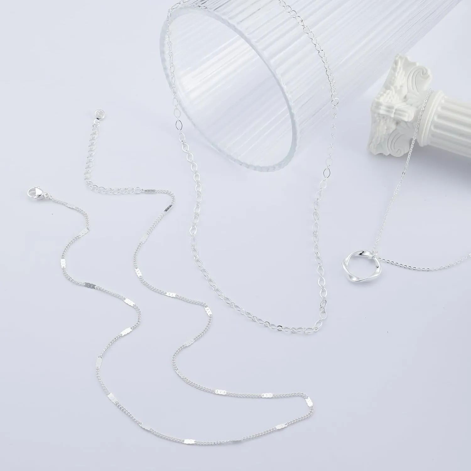 Layered Choker Necklaces, 14k Gold Plated/Sterling Silver Stackable Circle Pendant Chain Necklace Set