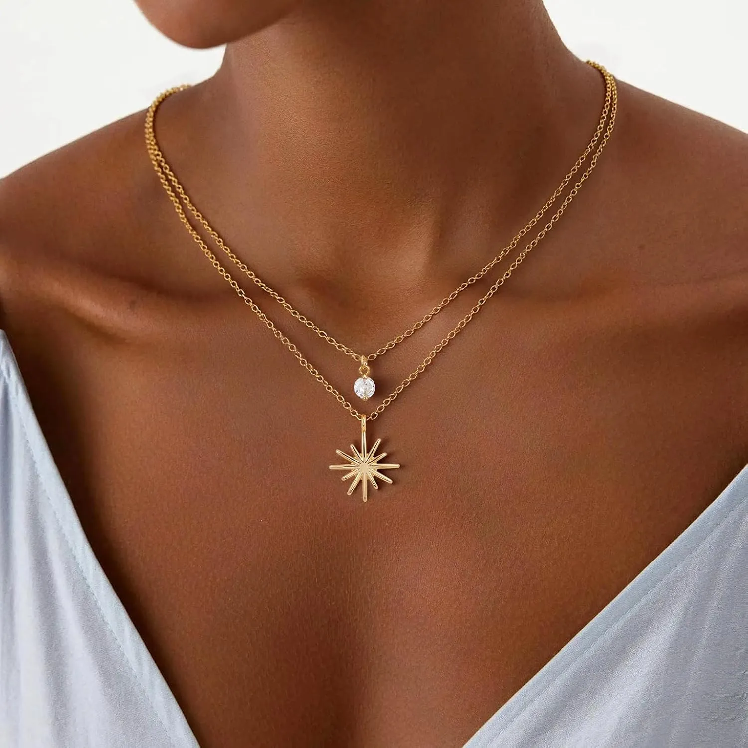 Layered Gold Necklaces for Women, 18K Real Gold Plated Gold Layered Disc Circle Pearl Pendant Necklace Choker Necklace Set Jewelry Gifts for Women