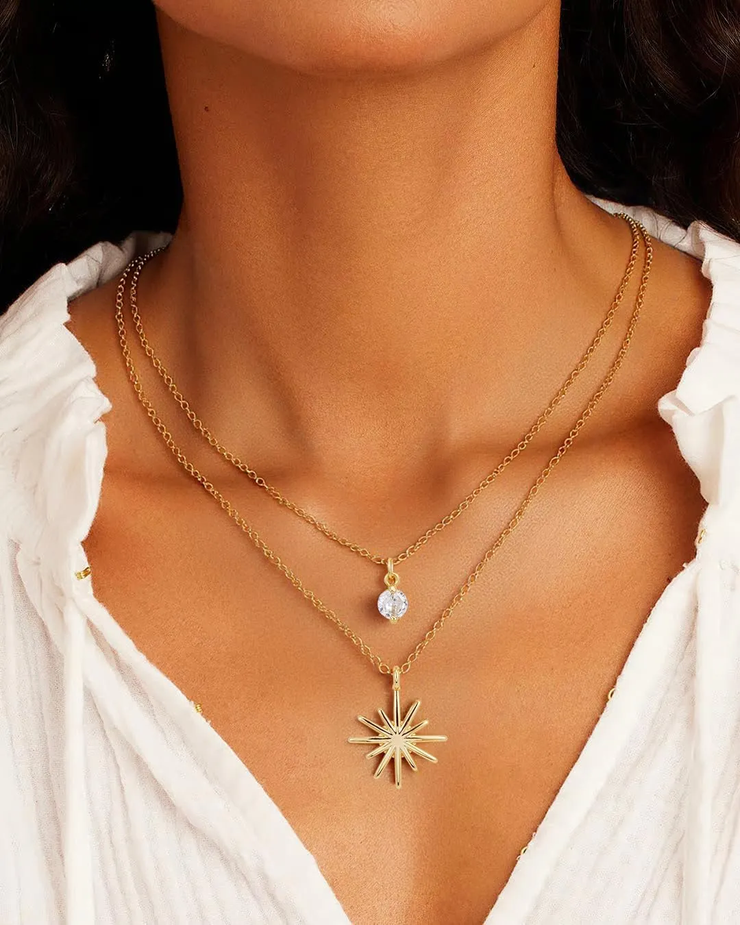 Layered Gold Necklaces for Women, 18K Real Gold Plated Gold Layered Disc Circle Pearl Pendant Necklace Choker Necklace Set Jewelry Gifts for Women