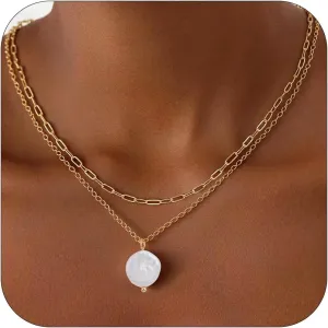 Layered Gold Necklaces for Women, 18K Real Gold Plated Gold Layered Disc Circle Pearl Pendant Necklace Choker Necklace Set Jewelry Gifts for Women